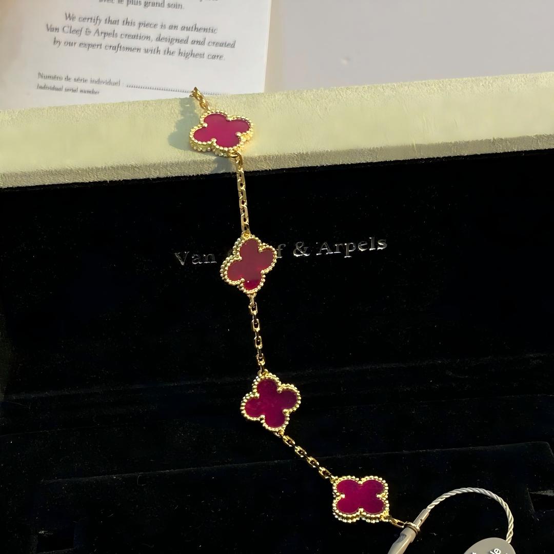 [⭐Aura]NEW CLOVER 5 MOTIFS PINK ENAMEL BRACELET