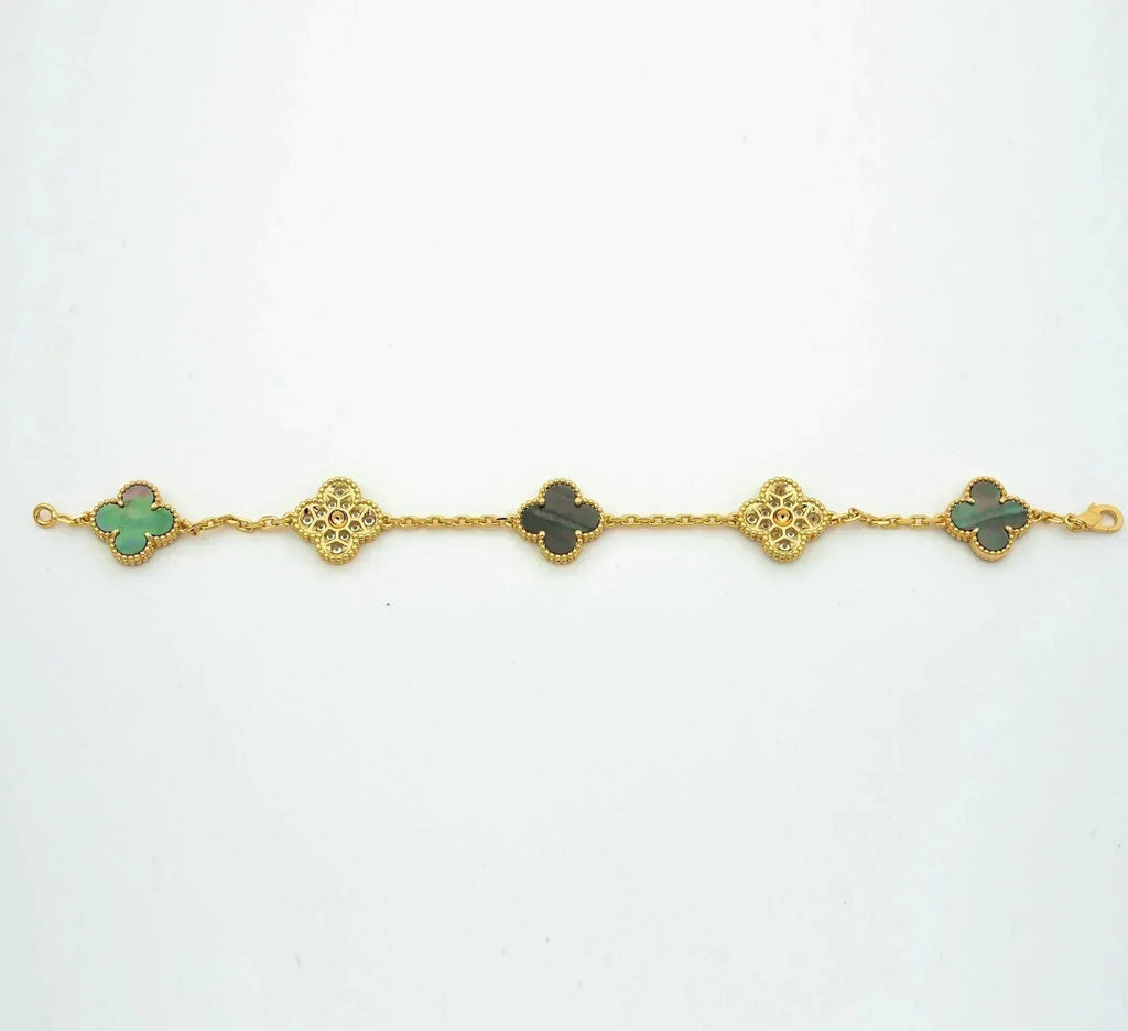 [Aura ]Neue CLOVER 5 MOTIF GRAU MOP ARMBAND KOLLEKTION