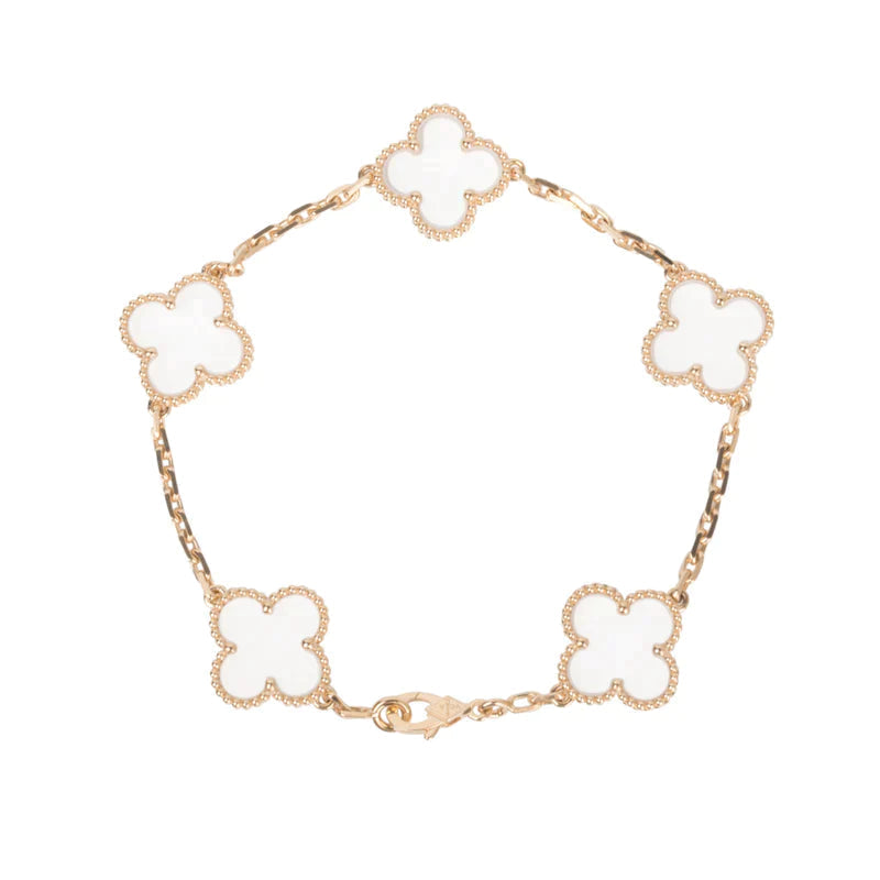 [Aura ]New CLOVER 5 MOTIF ROCK CRYSTAL BRACELET