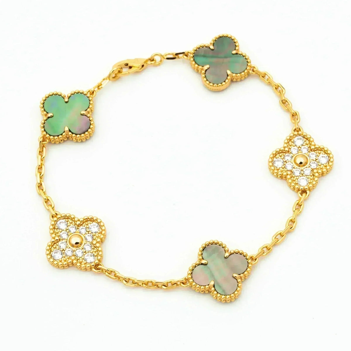 [Aura ]Neue CLOVER 5 MOTIF GRAU MOP ARMBAND KOLLEKTION