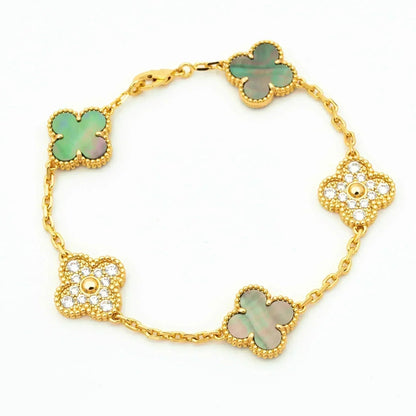 [Aura ]Neue CLOVER 5 MOTIF GRAU MOP ARMBAND KOLLEKTION