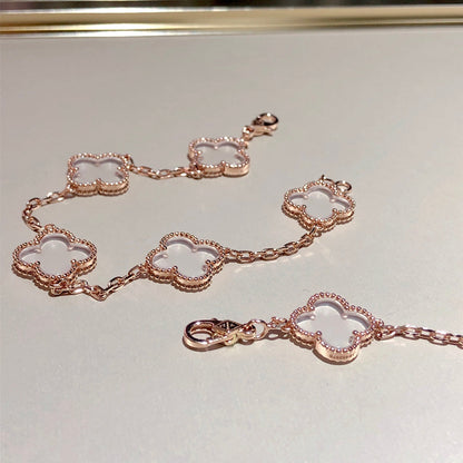 [⭐Aura ]New CLOVER 5 MOTIF ROCK CRYSTAL BRACELET
