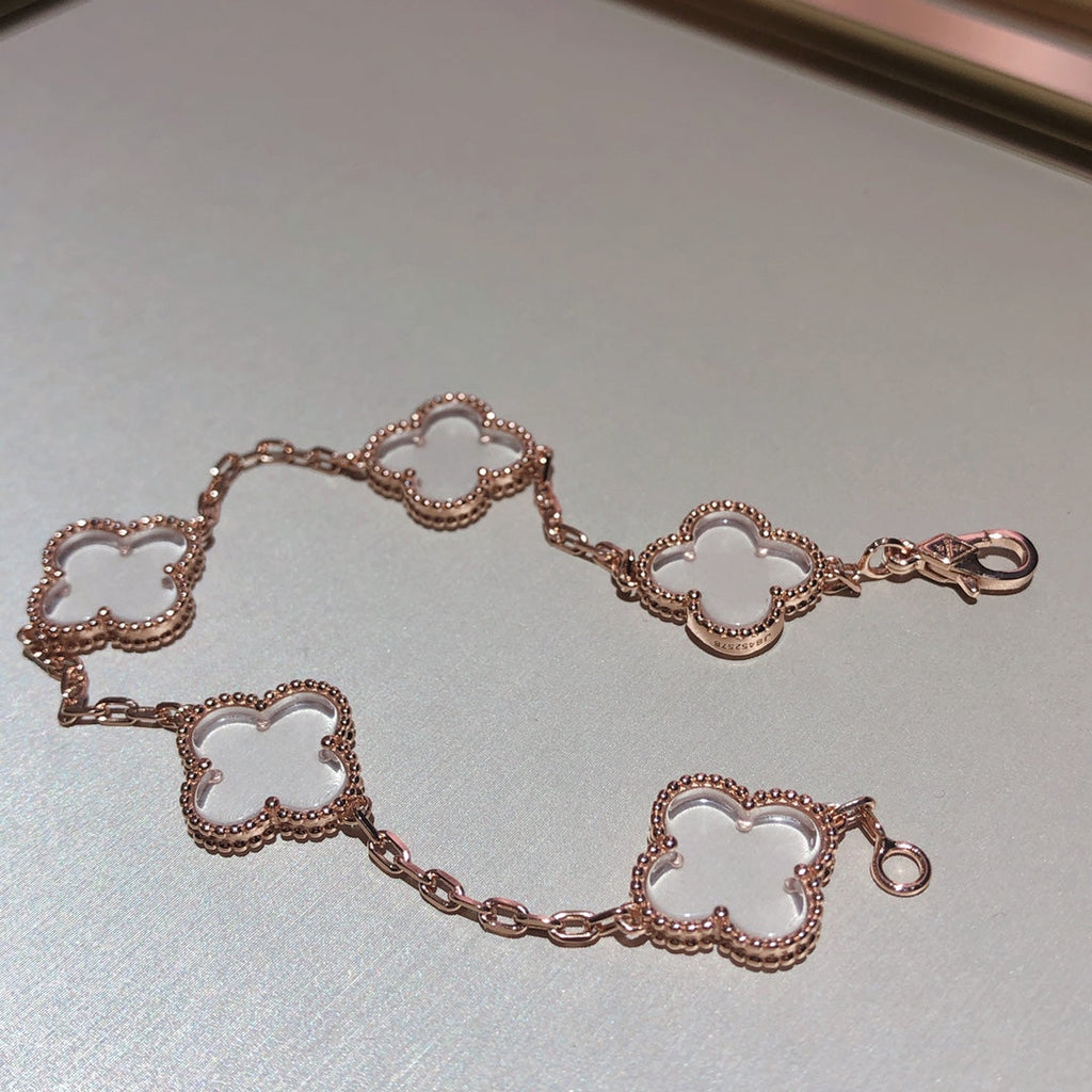 [Aura ]New CLOVER 5 MOTIF ROCK CRYSTAL BRACELET
