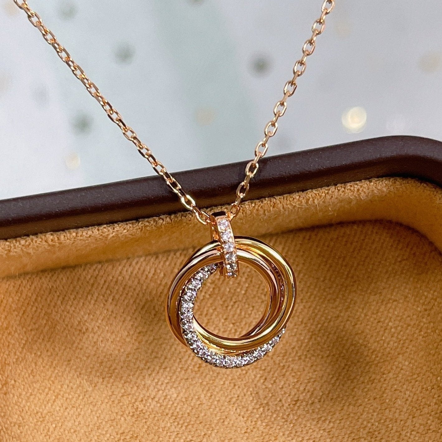 Aura TRINITY NECKLACE SILVER GOLD PINK GOLD DIAMONDS