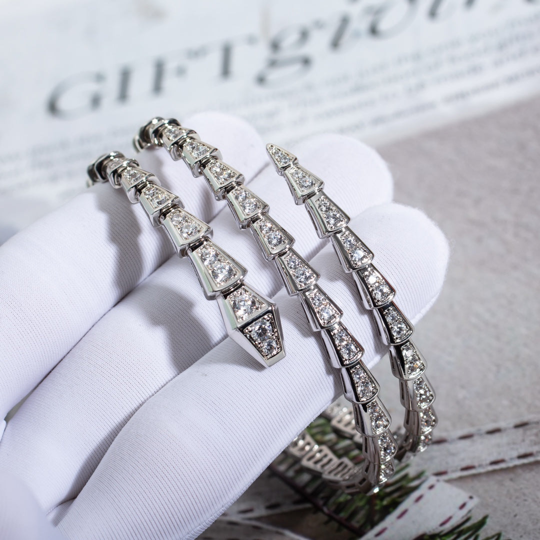 [⭐Veya]SERPENTI ARMBAND SILBER DIAMANT DOPPELREIHIG