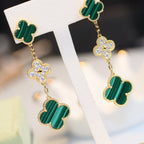 Aura CLOVER OHRRINGE GOLD MALACHIT DIAMANT 3 MOTIVE