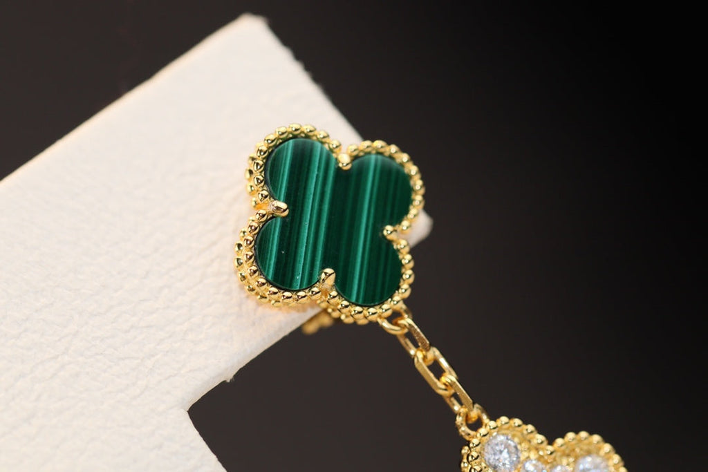 Aura CLOVER OHRRINGE GOLD MALACHIT DIAMANT 3 MOTIVE