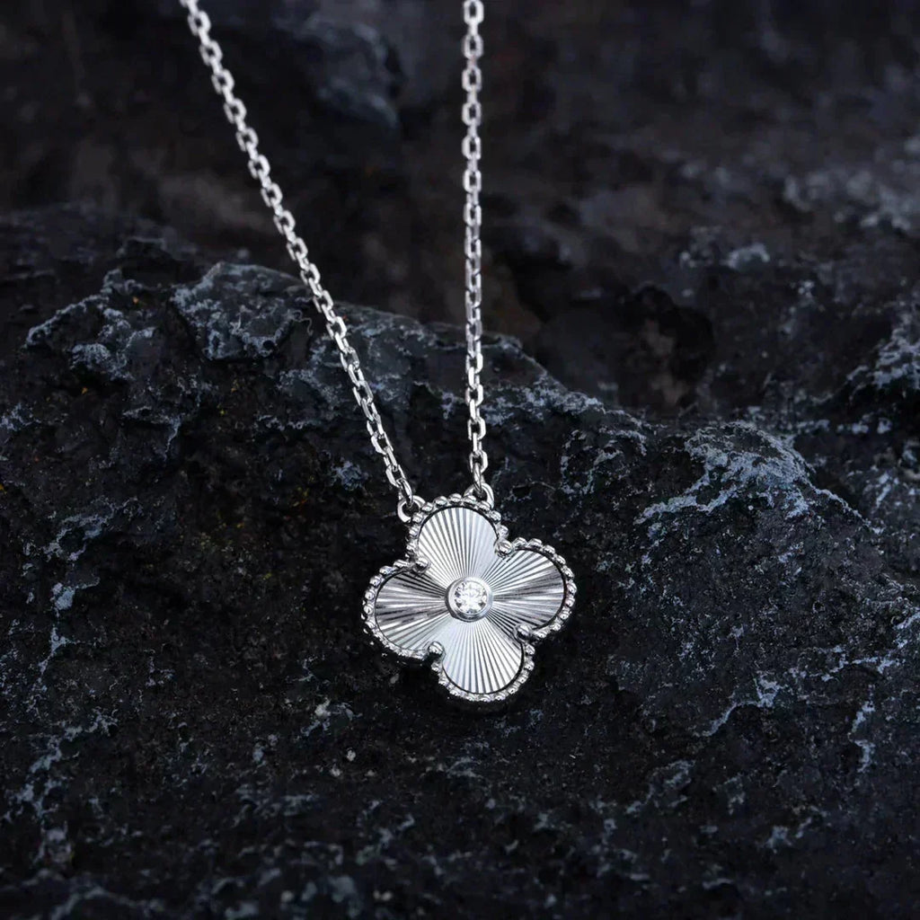 Aura CLOVER  15MM DIAMOND LASER NECKLACE SILVER