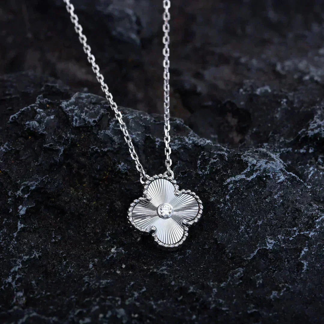 Aura CLOVER  15MM DIAMOND LASER NECKLACE SILVER
