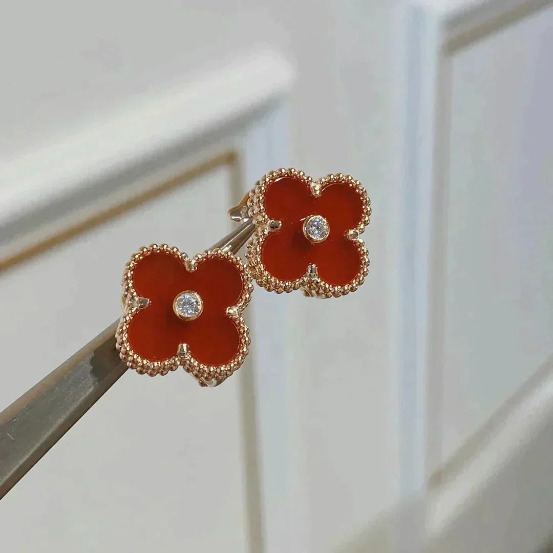 Aura CLOVER MEDIUM 1 MOTIFS CARNELIAN  DIAMOND earrings