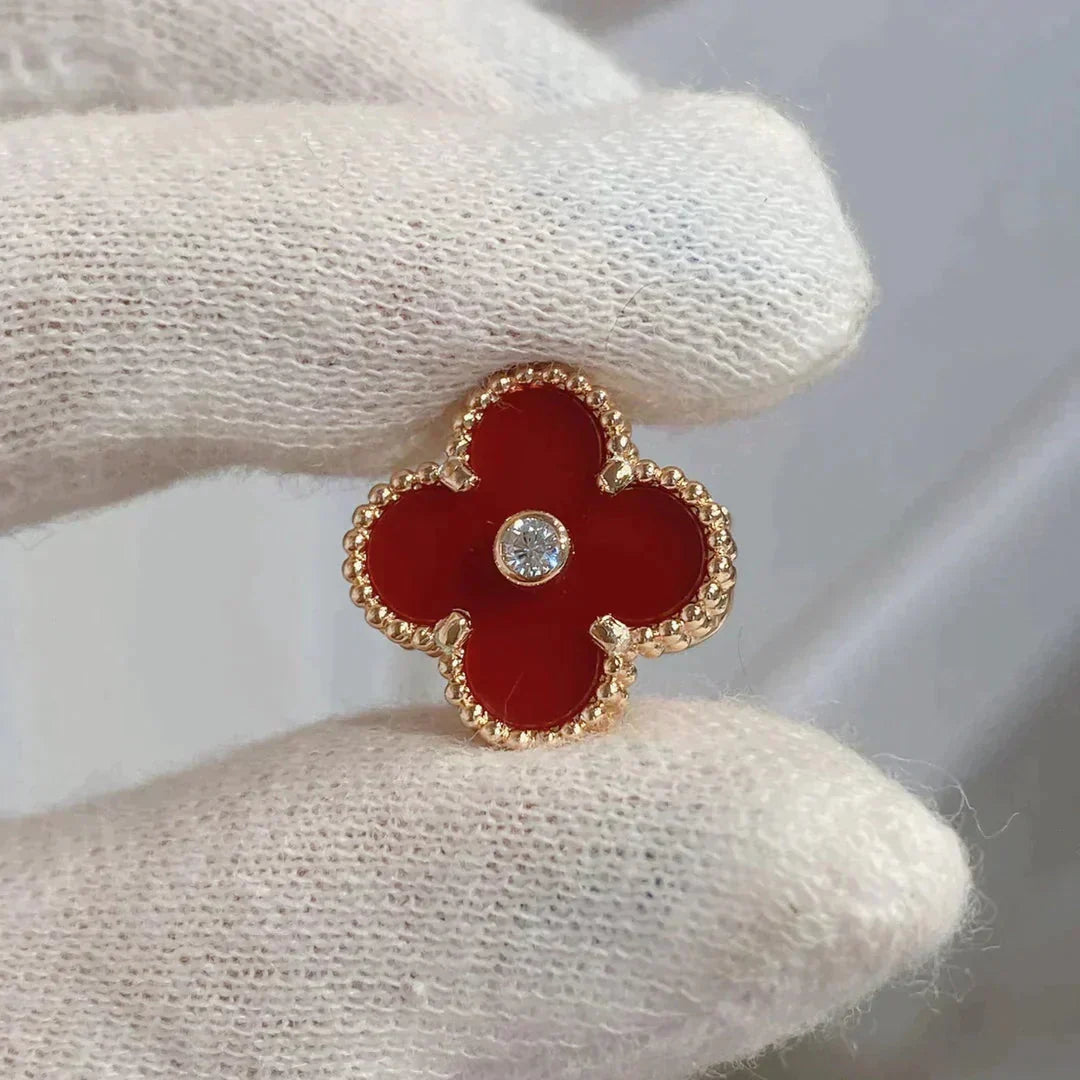 [⭐Aura ]CLOVER MEDIUM 1 MOTIFS CARNELIAN  DIAMOND earrings