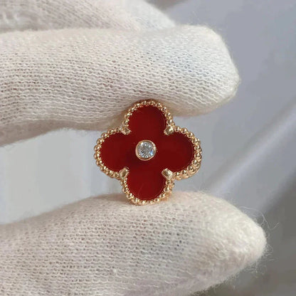 [⭐Aura ]CLOVER MEDIUM 1 MOTIFS CARNELIAN  DIAMOND earrings