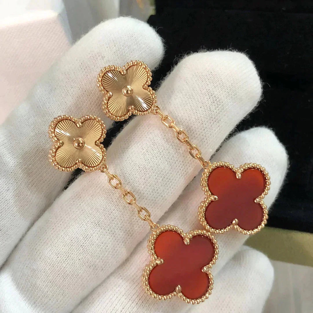 Aura CLOVER 2 MOTIF  LASER CARNELIAN EARRINGS
