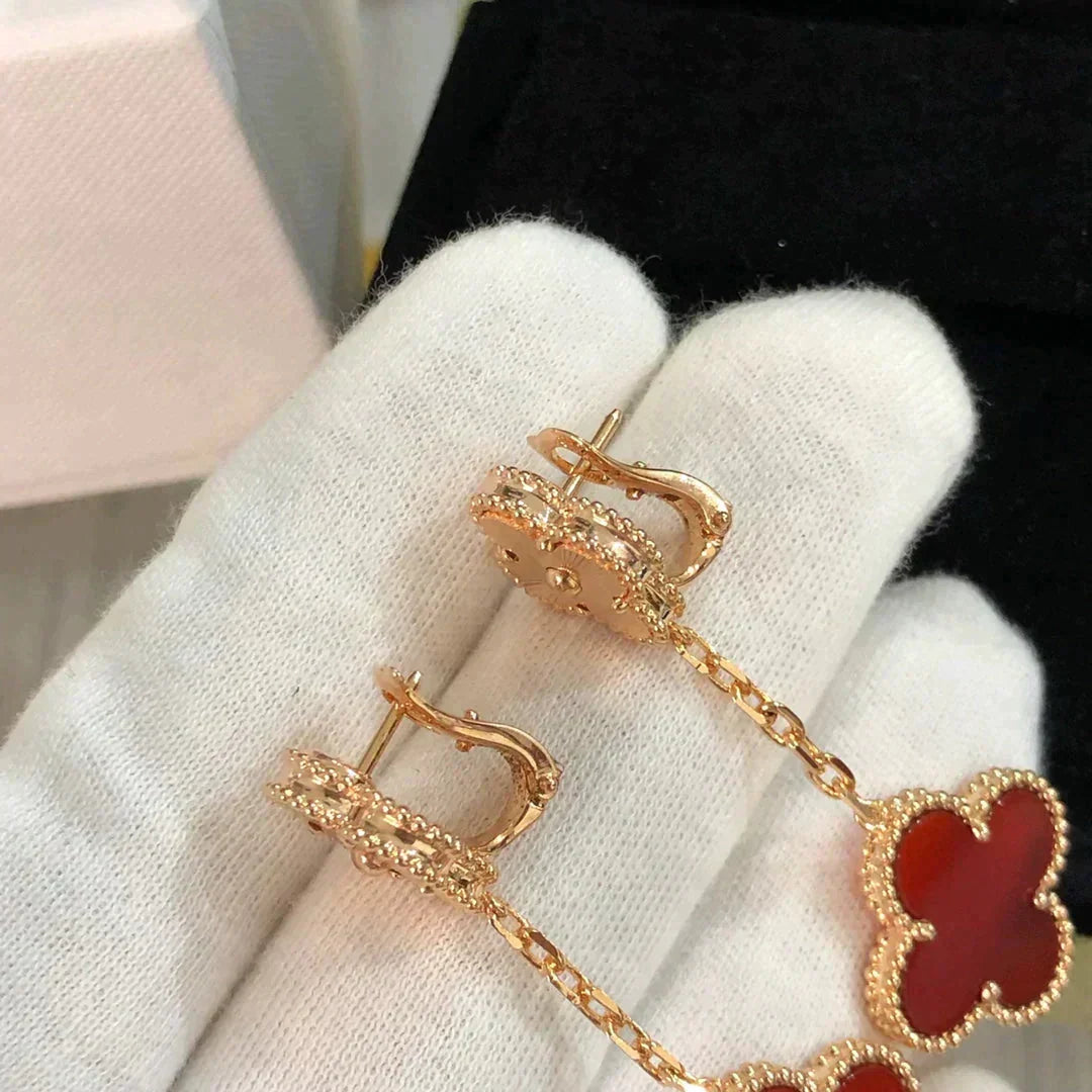 Aura CLOVER 2 MOTIF  LASER CARNELIAN EARRINGS