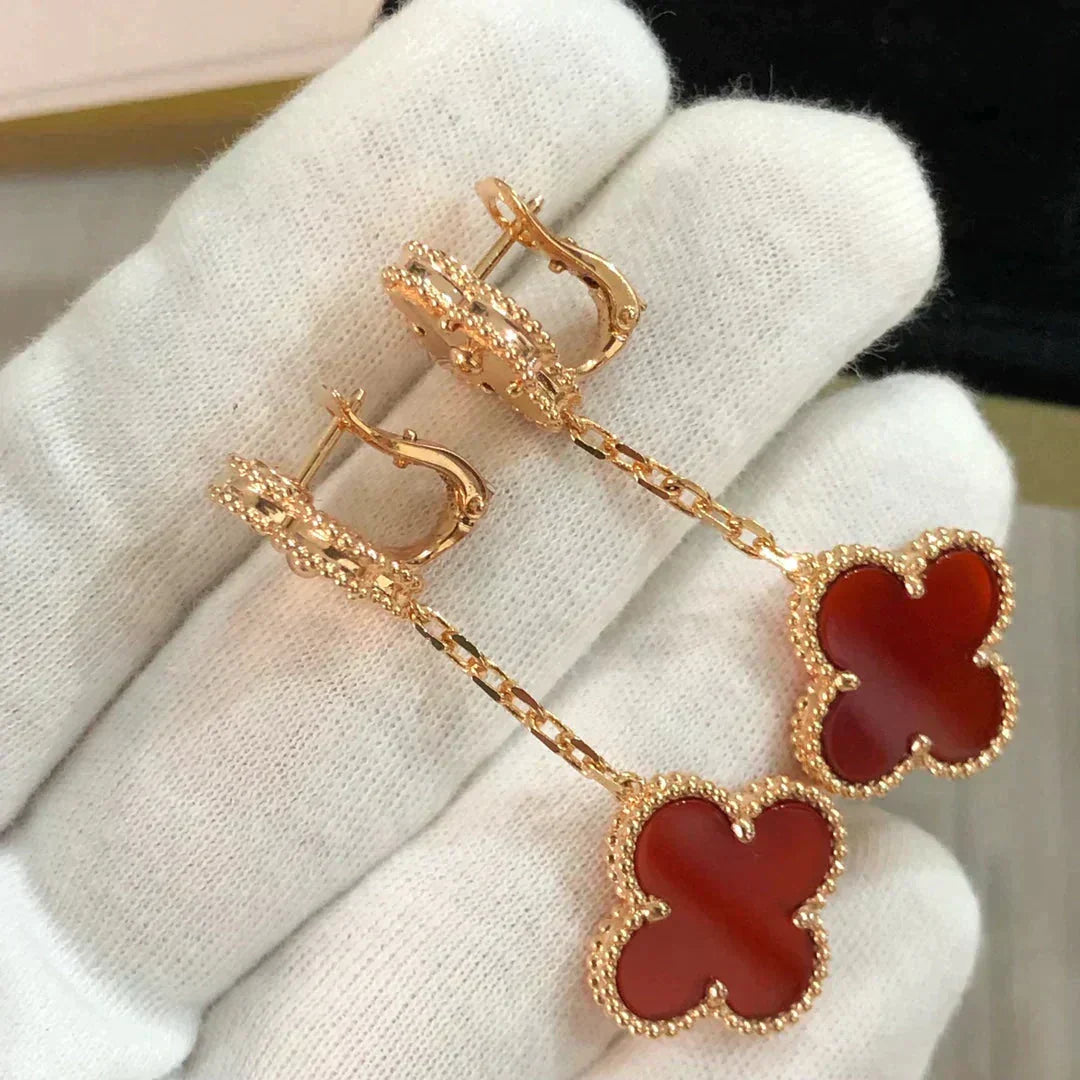 Aura CLOVER 2 MOTIF  LASER CARNELIAN EARRINGS