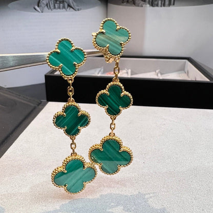 [⭐Aura ]CLOVER MALACHITE 3 MOTIFS GOLD