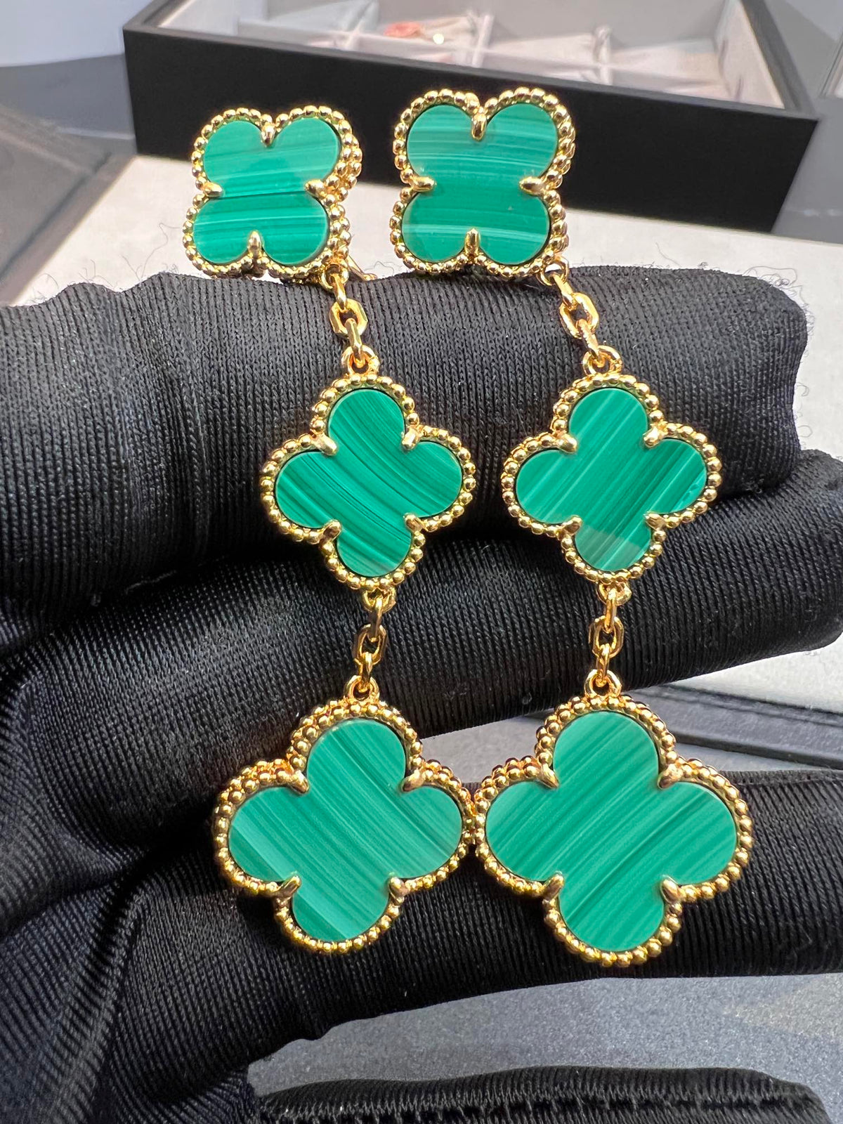 [⭐Aura ]CLOVER MALACHITE 3 MOTIFS GOLD