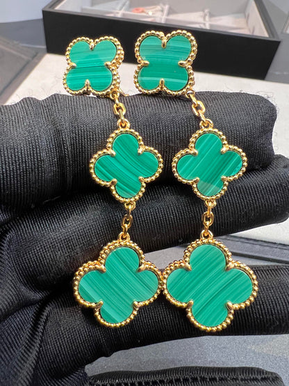 [⭐Aura ]CLOVER MALACHITE 3 MOTIFS GOLD