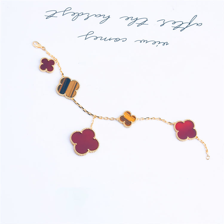 Aura CLOVER BRACELET 5 MOTIFS CARNELIAN TIGER EYE