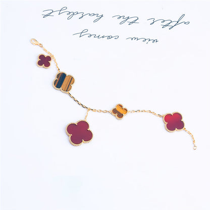 [⭐Aura ]CLOVER BRACELET 5 MOTIFS CARNELIAN TIGER EYE
