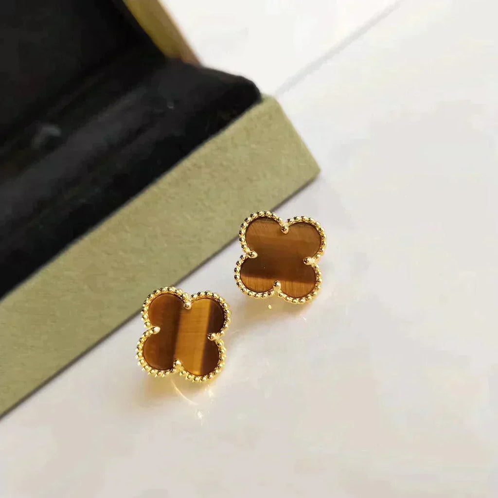 Aura CLOVER MEDIUM 1 MOTIFS TIGER EYE EARRINGS