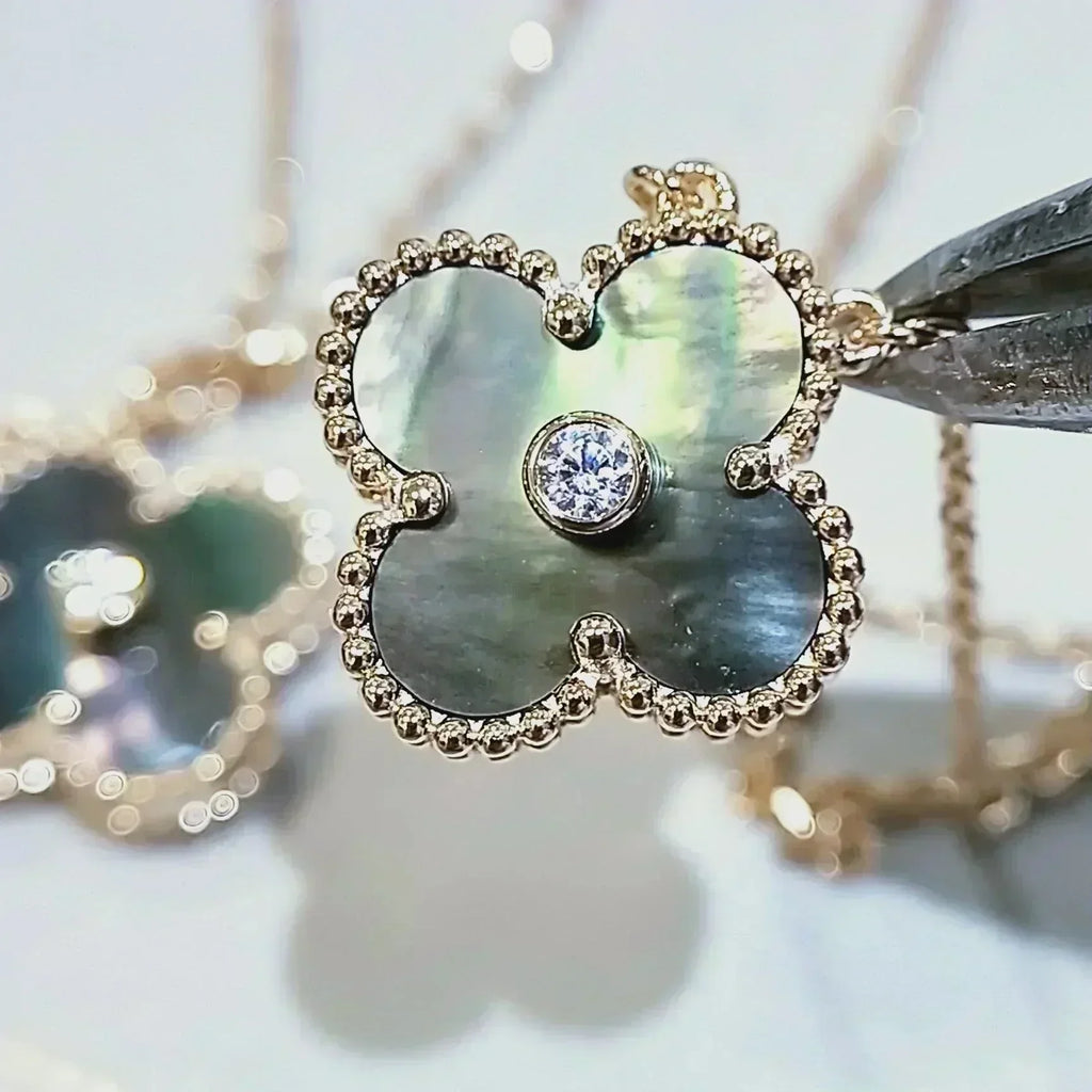 Aura CLOVER 15MM DIAMOND AND MOTHER-OF-GREY NECKLACE