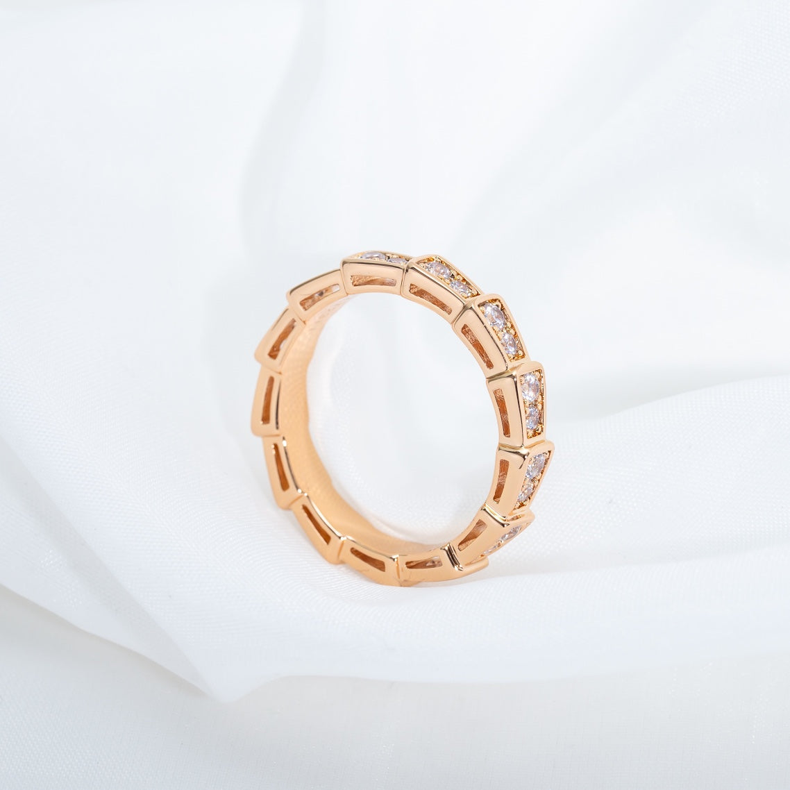 [⭐DORISW]SERPENTI RING PINK GOLD DIAMOND PAVED 3MM