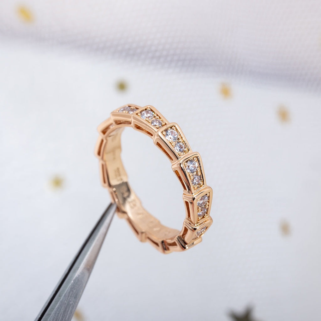 [⭐DORISW]SERPENTI RING PINK GOLD DIAMOND PAVED 3MM