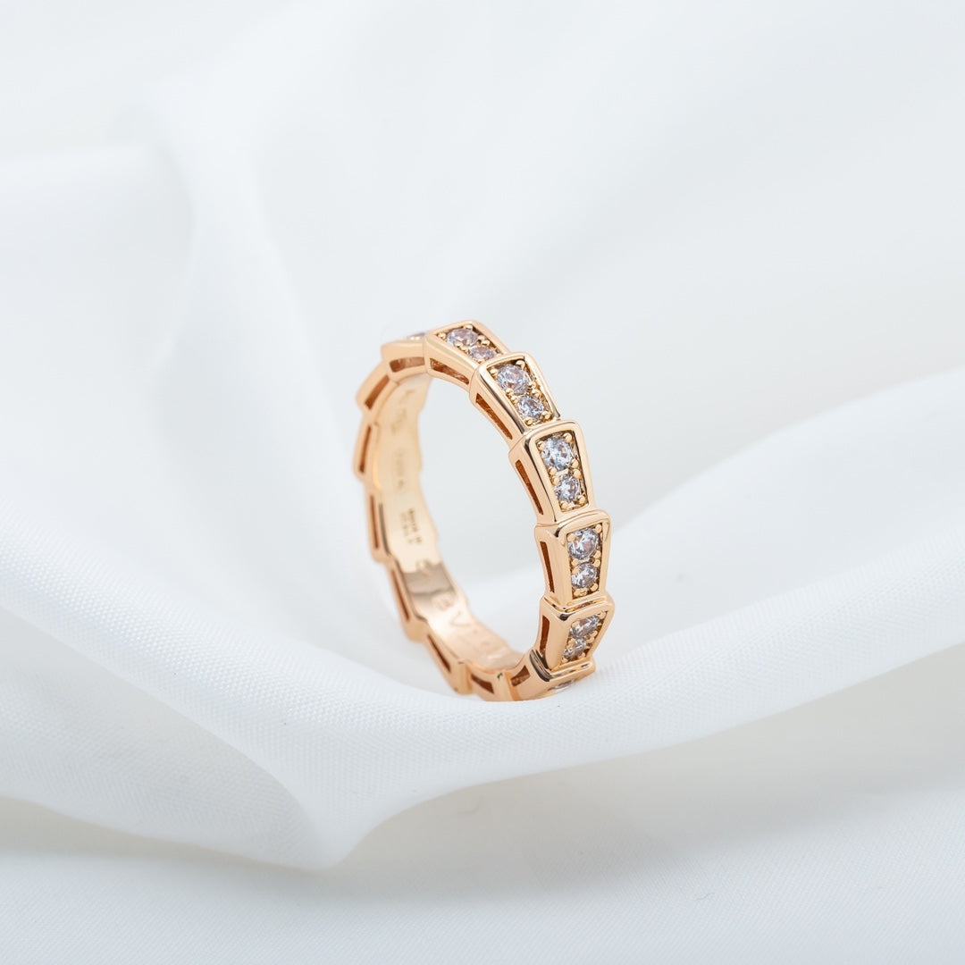 [⭐DORISW]SERPENTI RING PINK GOLD DIAMOND PAVED 3MM