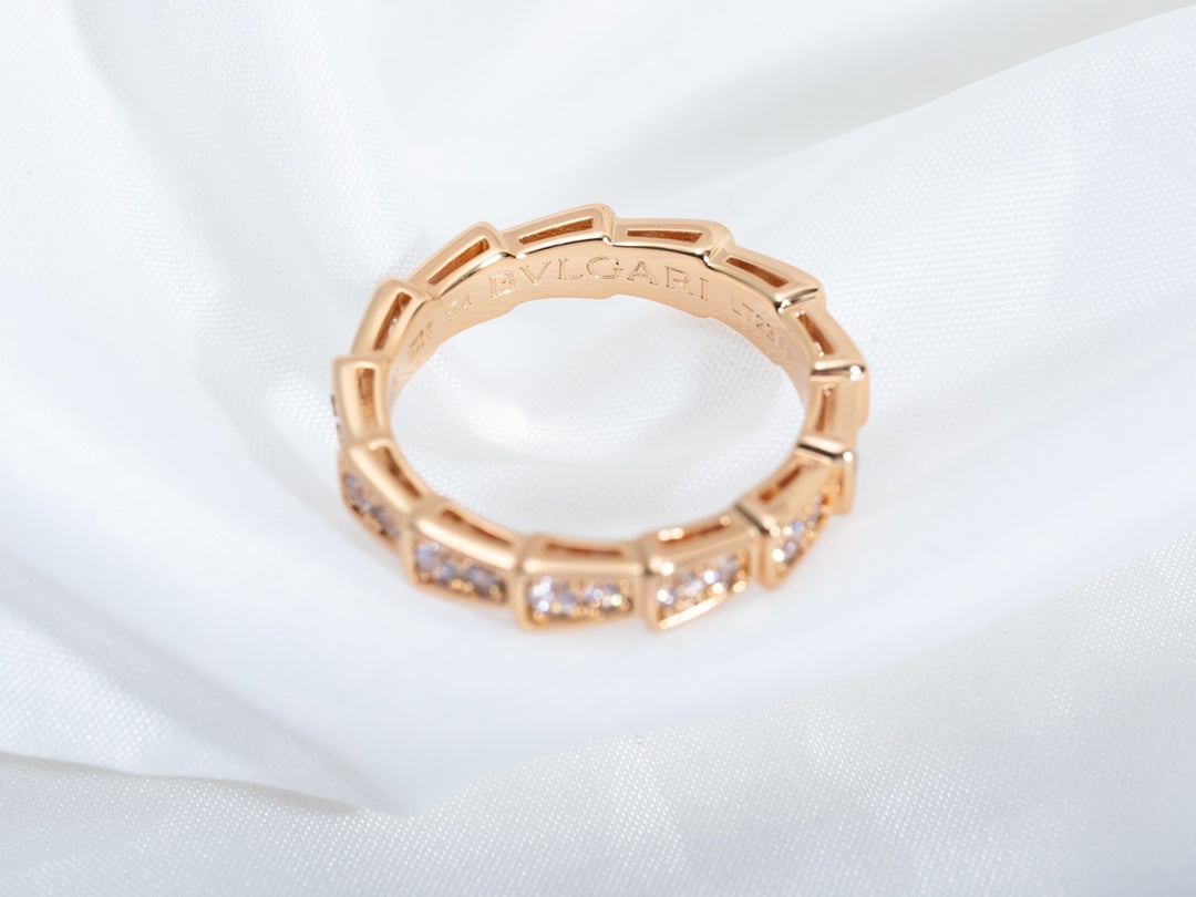 [⭐DORISW]SERPENTI RING PINK GOLD DIAMOND PAVED 3MM