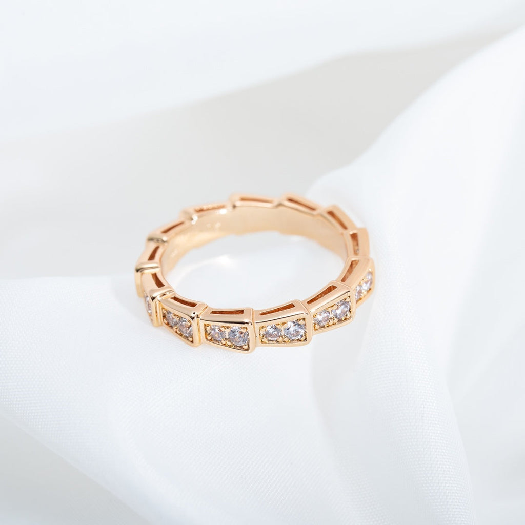 [⭐DORISW]SERPENTI RING PINK GOLD DIAMOND PAVED 3MM