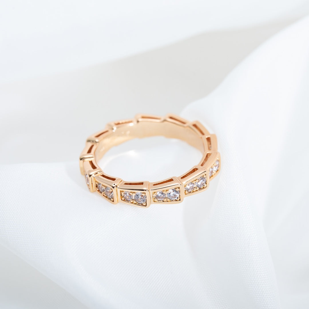 [⭐DORISW]SERPENTI RING PINK GOLD DIAMOND PAVED 3MM