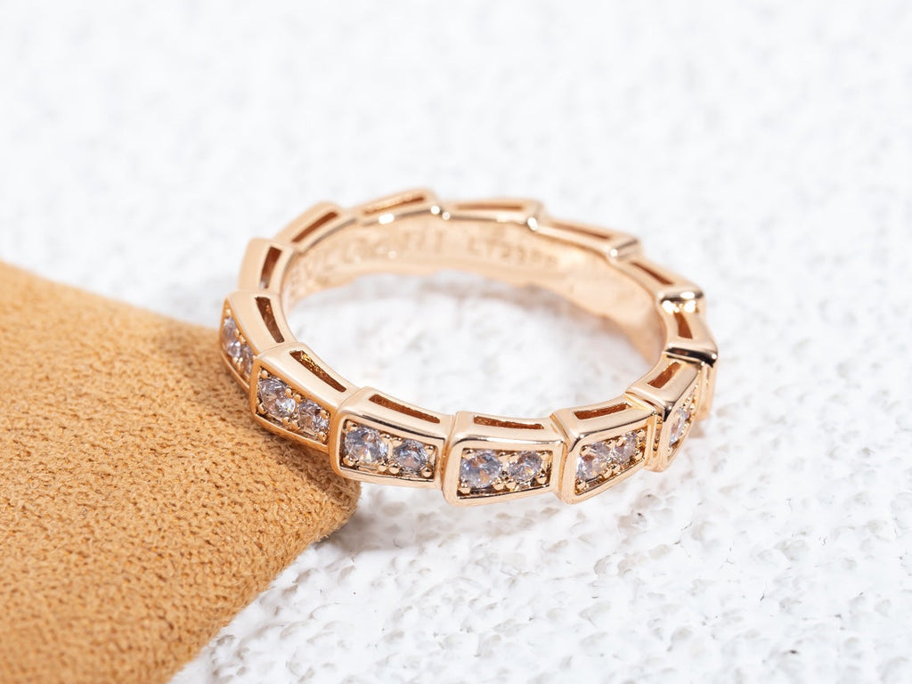 [⭐DORISW]SERPENTI RING PINK GOLD DIAMOND PAVED 3MM