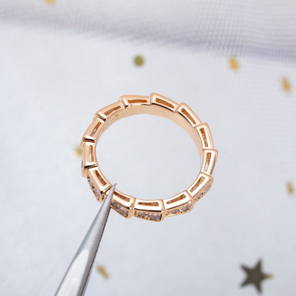 [⭐DORISW]SERPENTI RING PINK GOLD DIAMOND PAVED 3MM