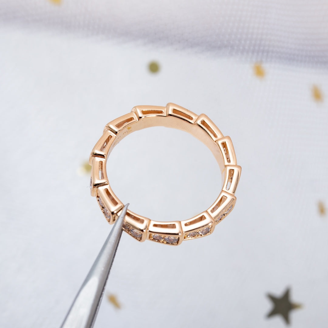 [⭐DORISW]SERPENTI RING PINK GOLD DIAMOND PAVED 3MM