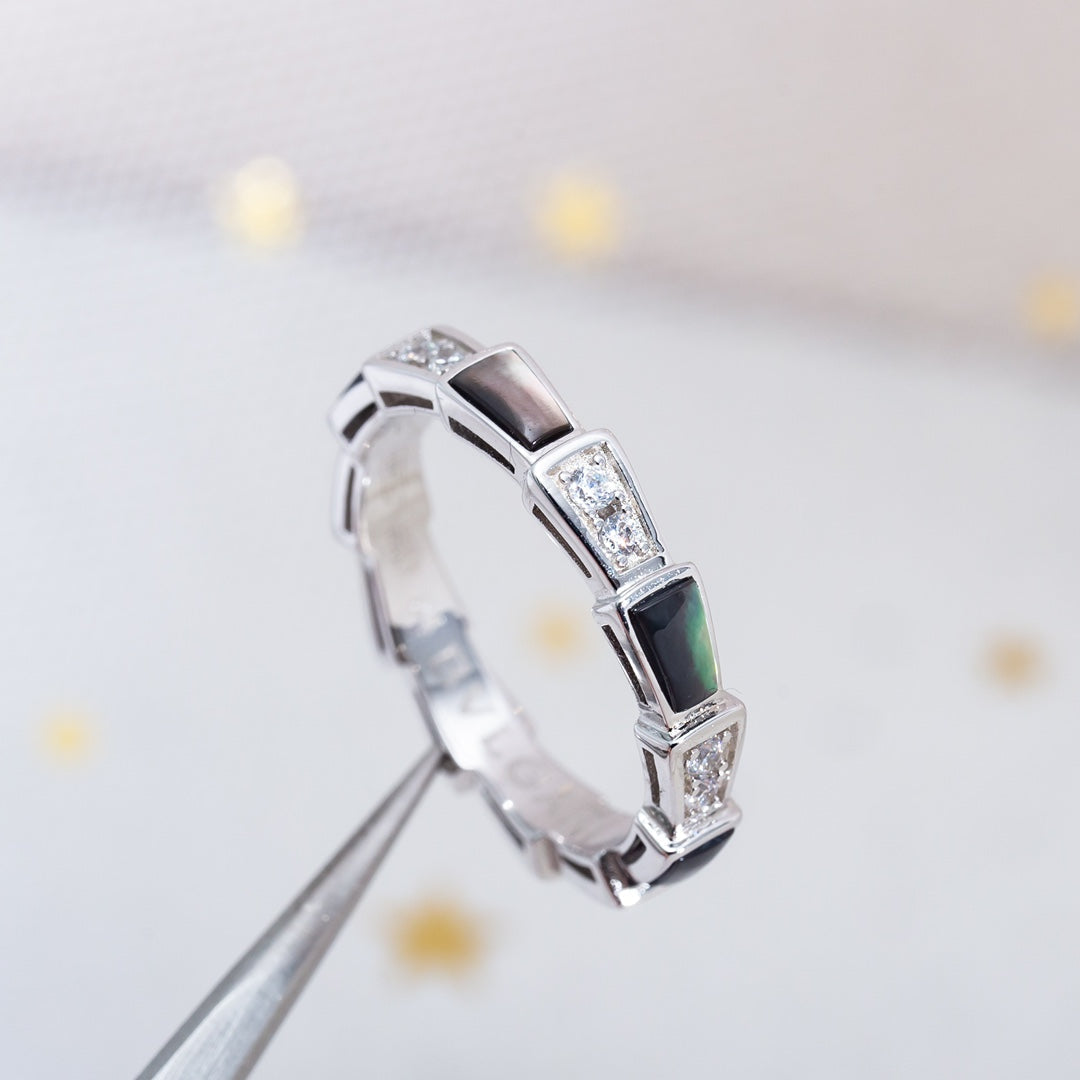 [⭐Veya]セルペンティ リング シルバー ダイヤモンド ブラックマザーオブパール 3MM