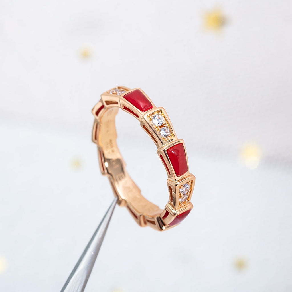 [⭐DORISW]SERPENTI RING PINK GOLD CARNELIAN DIAMOND 3MM