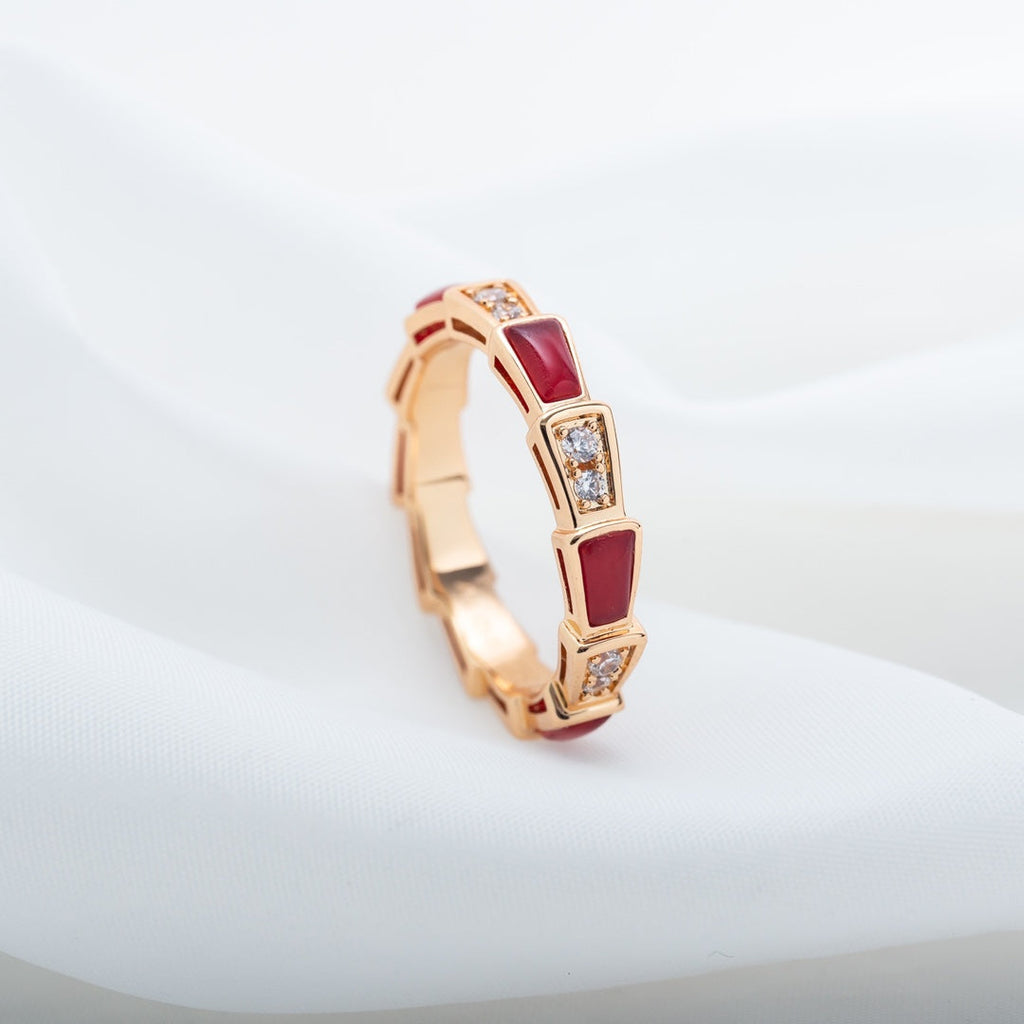 [⭐DORISW]SERPENTI RING PINK GOLD CARNELIAN DIAMOND 3MM