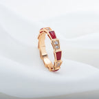 [⭐DORISW]SERPENTI RING PINK GOLD CARNELIAN DIAMOND 3MM