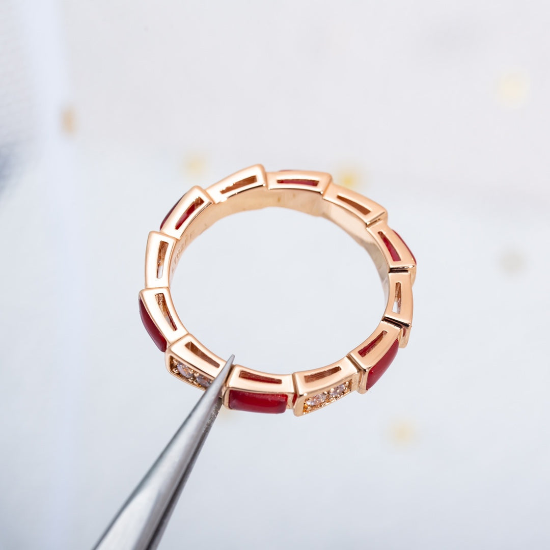 [⭐DORISW]SERPENTI RING PINK GOLD CARNELIAN DIAMOND 3MM