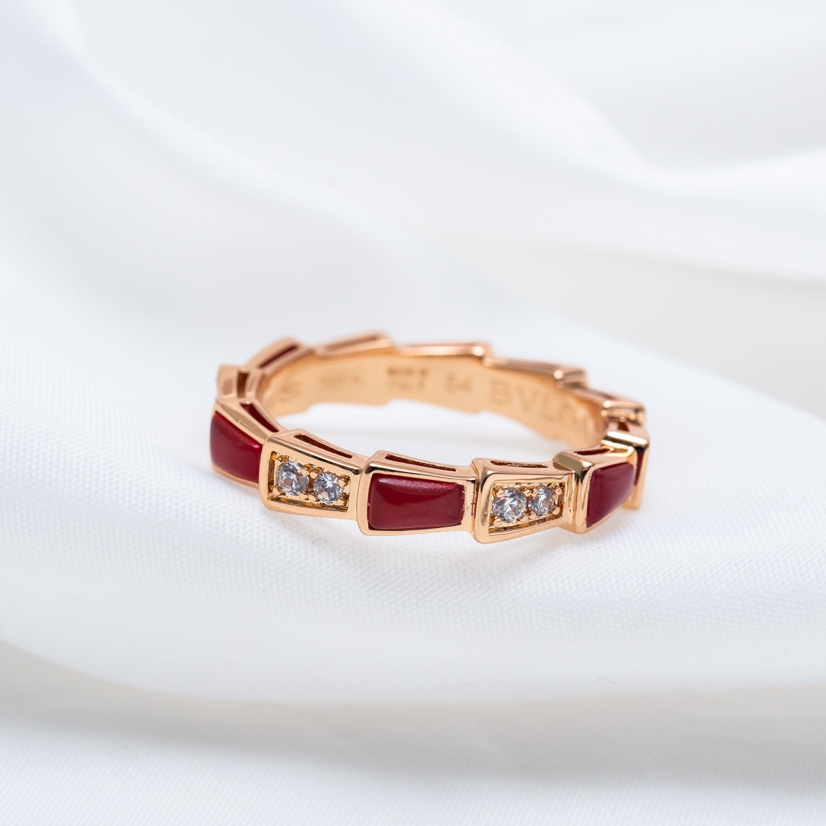 [⭐DORISW]SERPENTI RING PINK GOLD CARNELIAN DIAMOND 3MM