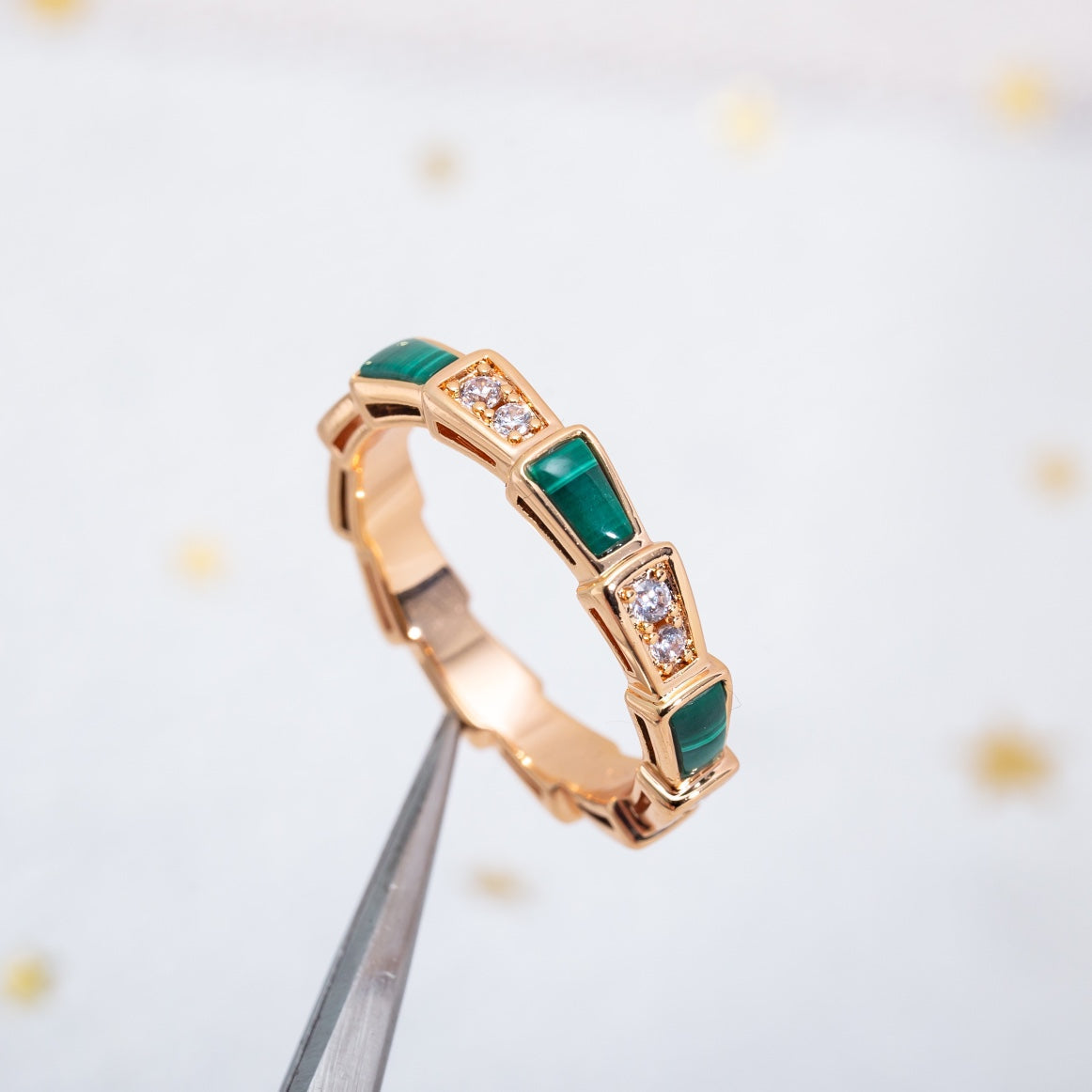 [⭐DORISW]SERPENTI RING PINK GOLD MALACHITE DIAMOND 3MM