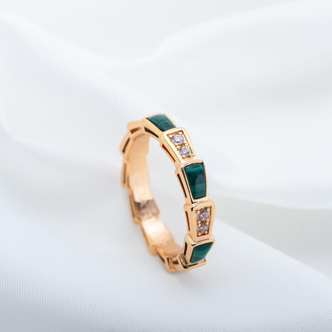 [⭐DORISW]SERPENTI RING PINK GOLD MALACHITE DIAMOND 3MM