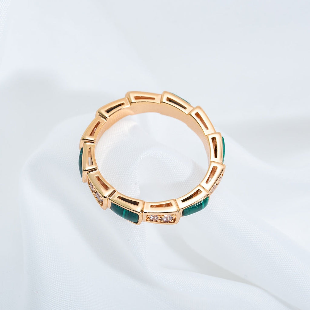 [⭐DORISW]SERPENTI RING PINK GOLD MALACHITE DIAMOND 3MM
