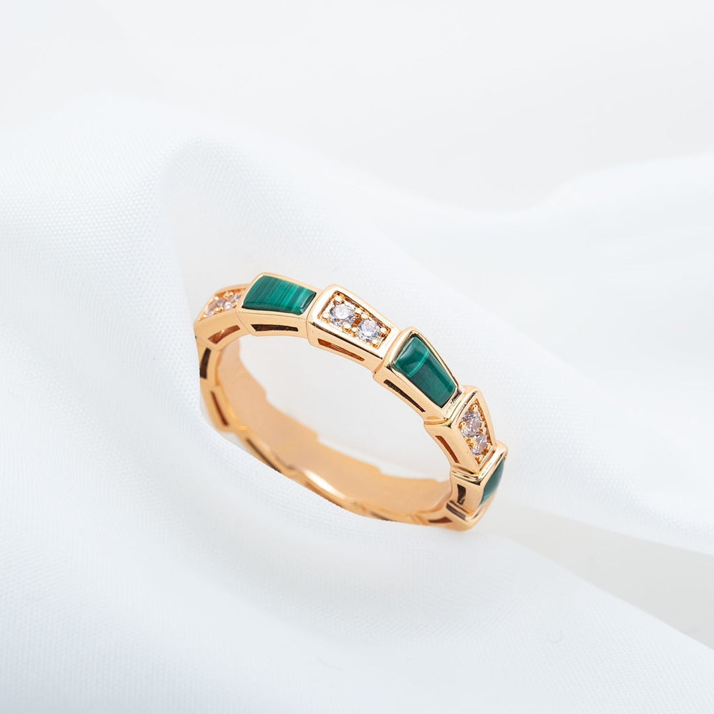 [⭐DORISW]SERPENTI RING PINK GOLD MALACHITE DIAMOND 3MM
