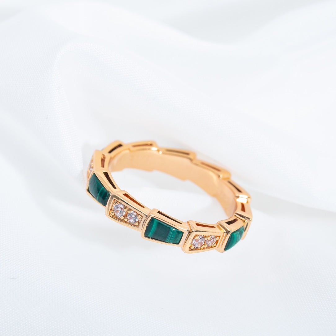 [⭐DORISW]SERPENTI RING PINK GOLD MALACHITE DIAMOND 3MM