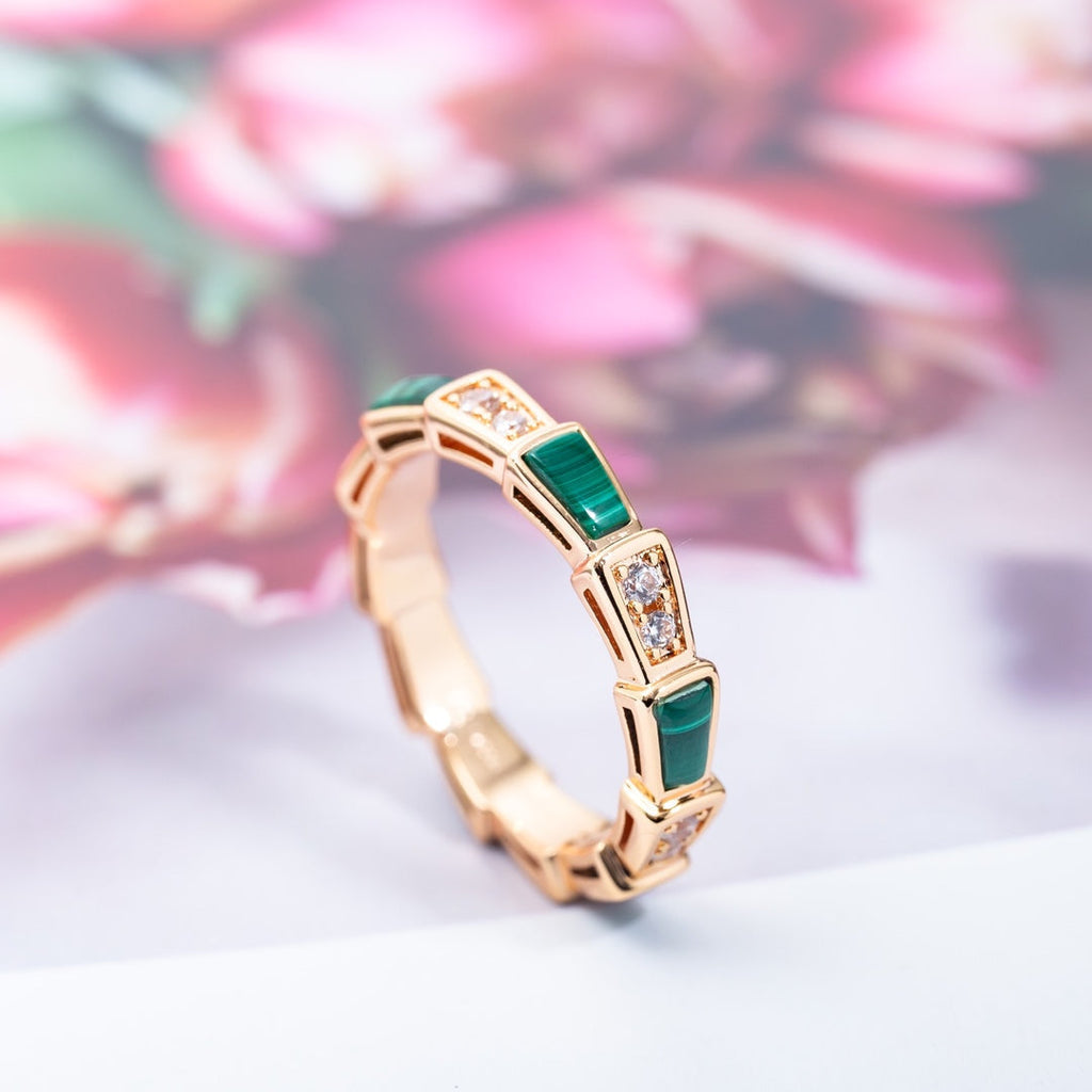 [⭐DORISW]SERPENTI RING PINK GOLD MALACHITE DIAMOND 3MM