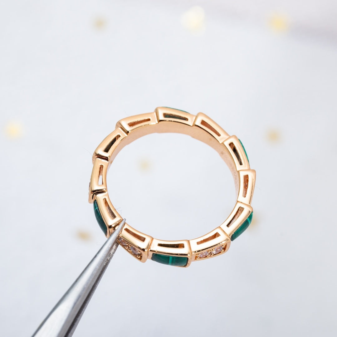[⭐DORISW]SERPENTI RING PINK GOLD MALACHITE DIAMOND 3MM