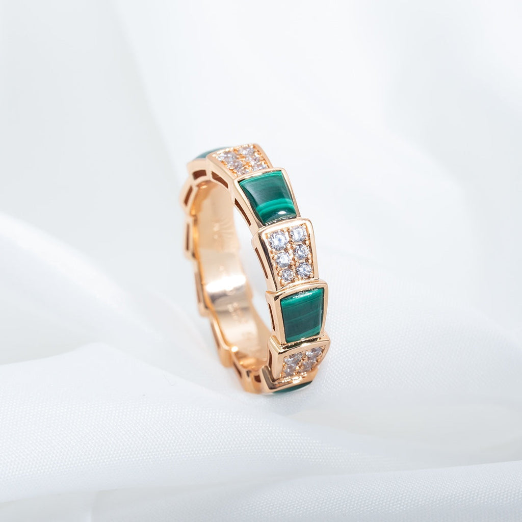 [⭐DORISW]SERPENTI RING PINK GOLD MALACHITE DIAMOND PAVED 4MM
