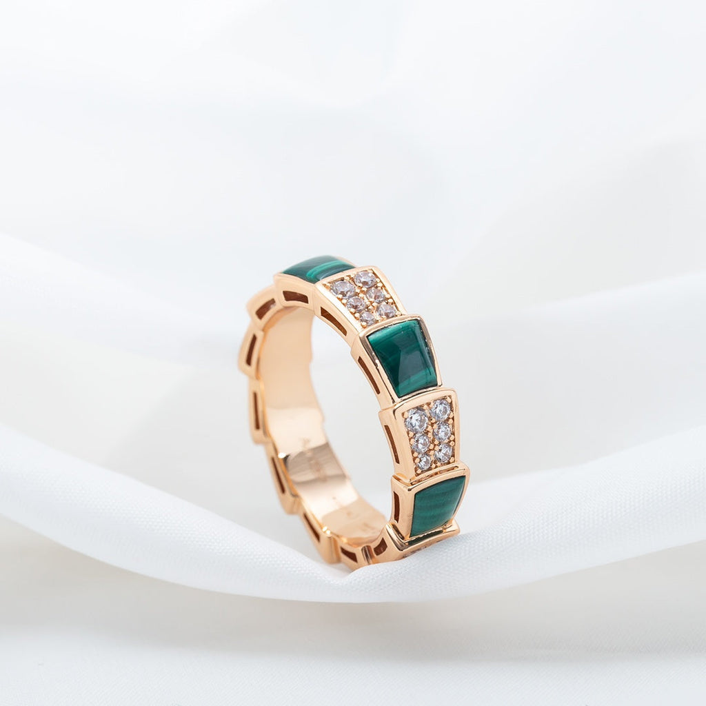 [⭐DORISW]SERPENTI RING PINK GOLD MALACHITE DIAMOND PAVED 4MM
